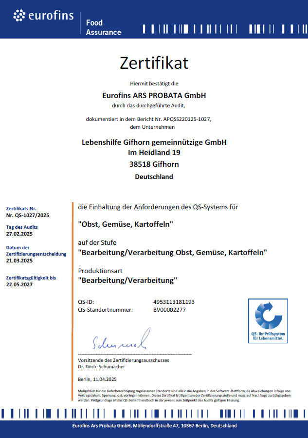 QS Zertifikat
